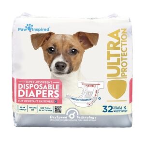 Paw Inspired NIP Super Absorbent 32 Count Female Dog Disposable Diapers Sz Small